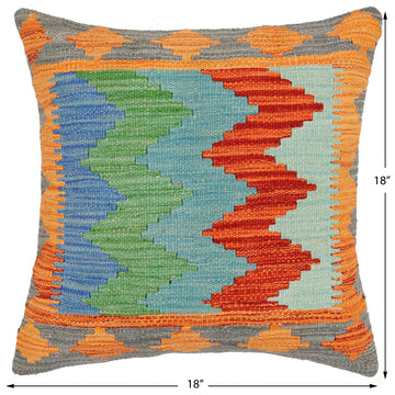 handmade Modern Pillow Rust Blue Hand-Woven SQUARE 100% WOOL  Hand woven turkish pillow  2 x 2